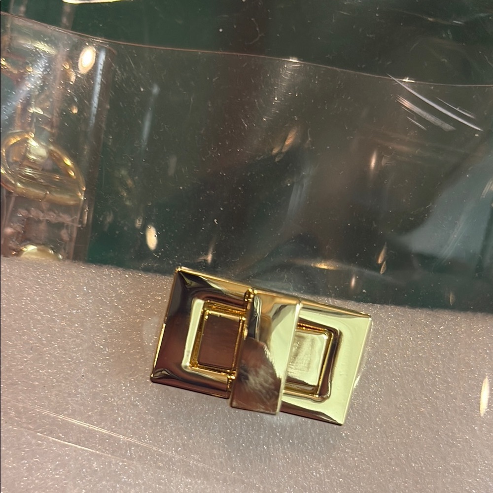 Clear & White Crossbody Bag with Gold Chain Accents Stadium Approved Purse - Picture 4 of 8